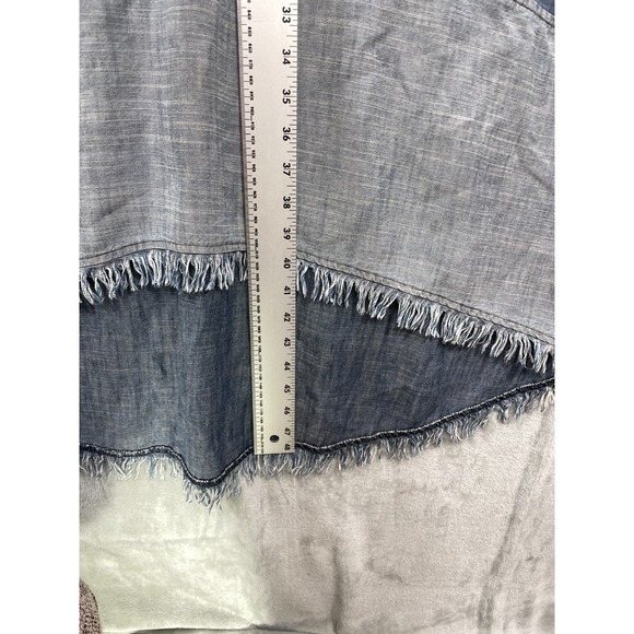 Trina Turk Linen Blend Dress Size S High-Low Chambray Blue Swing Trapeze Pocket - Picture 6 of 7